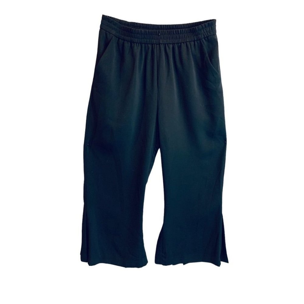 Small Le Gali Women's Black Crop Pants Pleated Hem Pockets Pull On